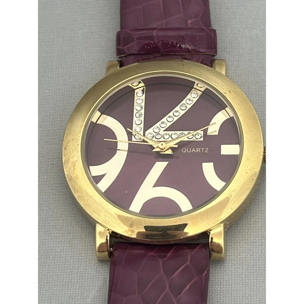 Fashion Quartz Wristwatch Set Gold‎ Tone Case Faux Croc Band K Crystal Dial